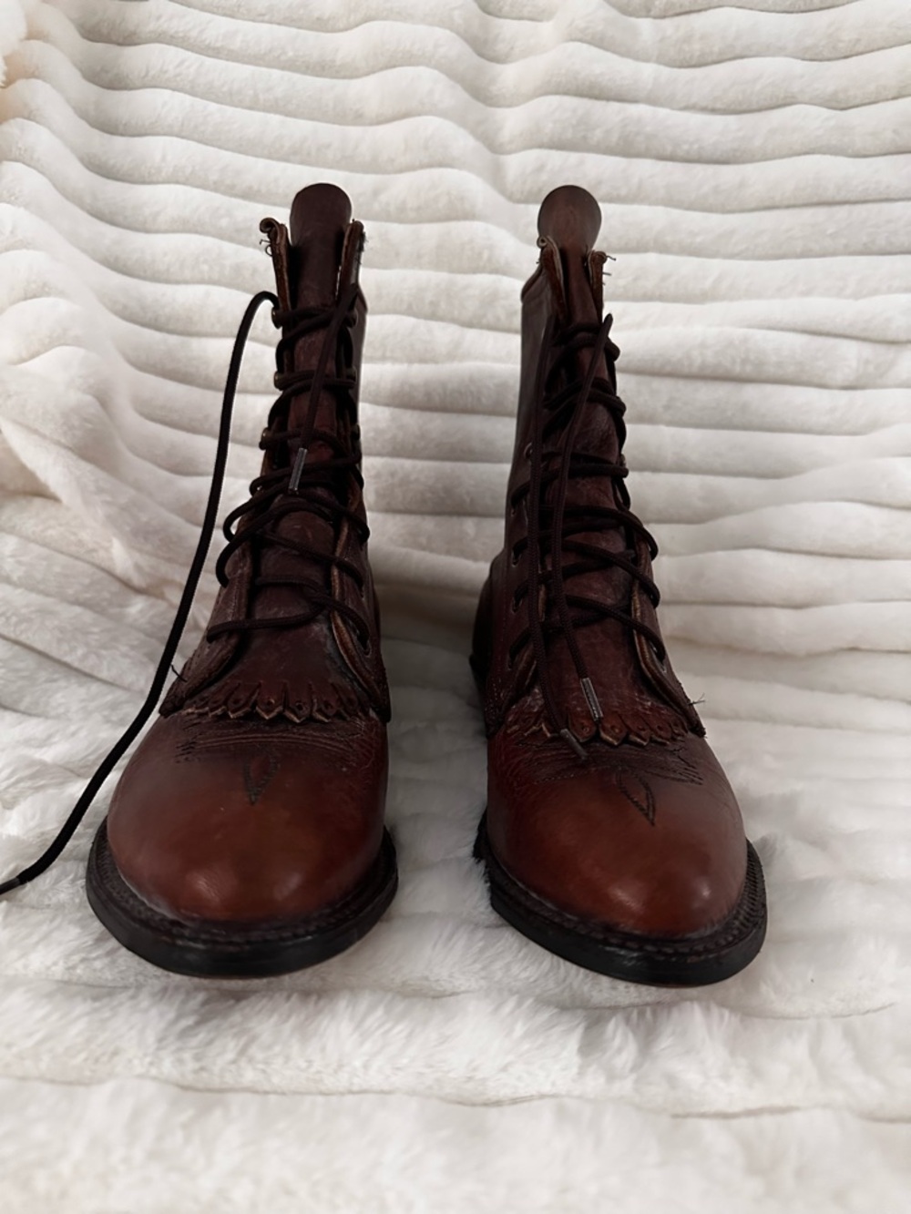 Brown Lace-Up Women's Boots - Picture 2 of 6